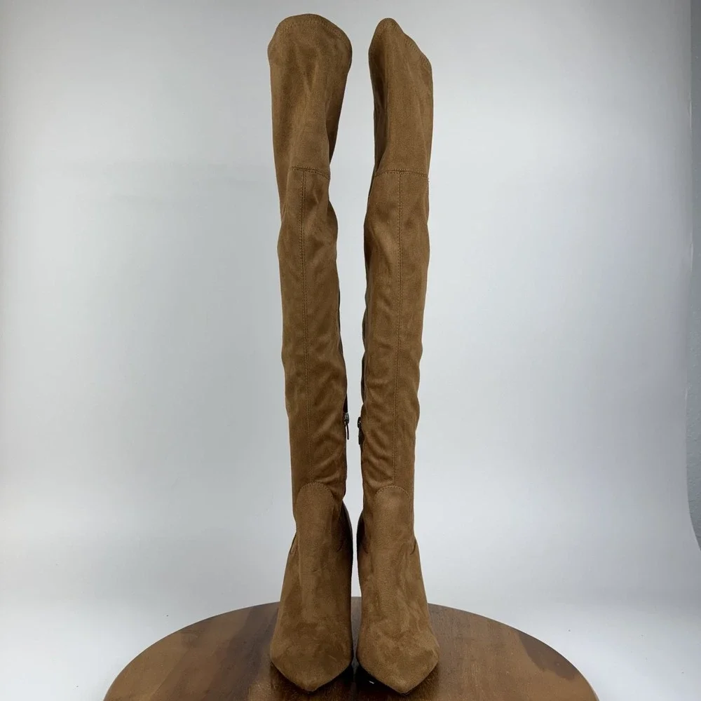 New Womens Marc Fisher Daneca Brown Faux Leather Over The Knee Boots Size 8.5 M